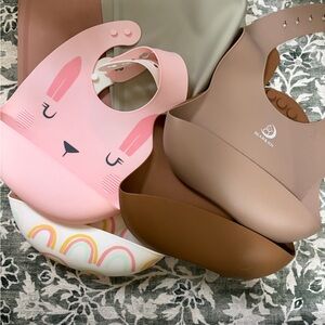 Cloud Island Silicone Bib Set - Pink, Brown, and Cream